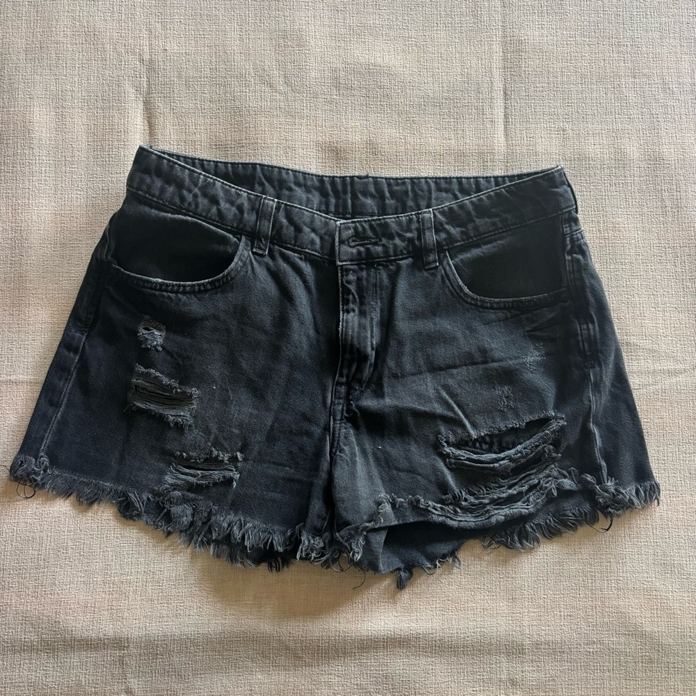 Zara Black Distressed Denim Cutoff Shorts